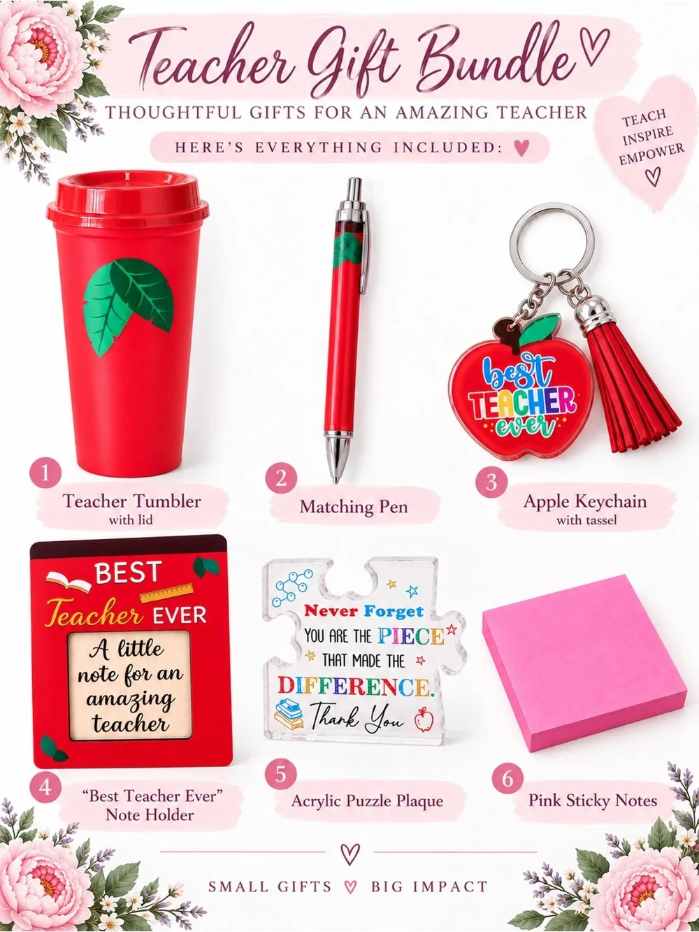 Teacher Appreciation Gift Bundle | Tumbler, Pen, Keychain & More
